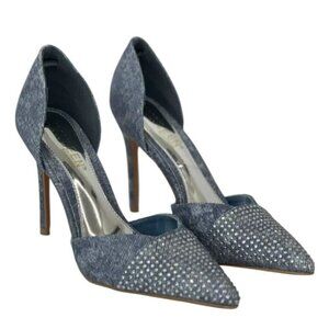 KAYLEEN / Net-26 / Blue Deni /  Rhinestone / Pointed-Toe Pumps / With High Stile